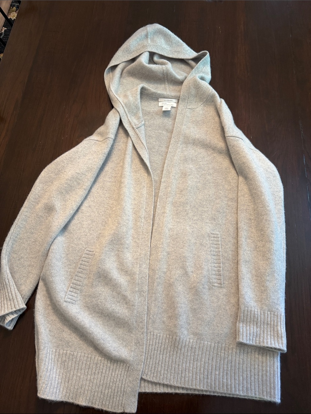 Nordstrom Light Gray Hooded 100% Cashmere Cardigan